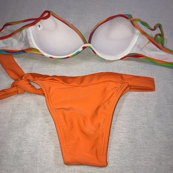 Recco brazilian teal and bright striped bikini set. New With Tags - Picture 4 of 5